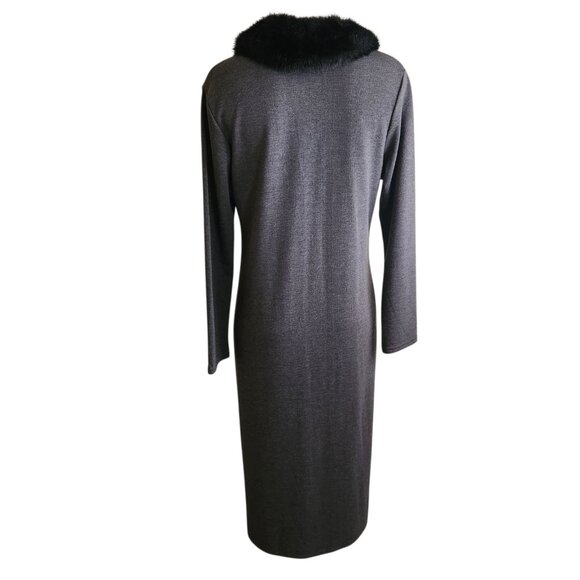 Vintage Long Cardigan Sweater Duster Coat Faux Fur Collar Long Sleeve Size Med - Picture 4 of 15